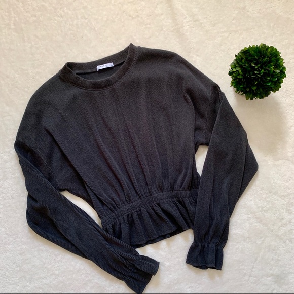 Zara Sweaters - Zara Basic Charcoal Ribbed Sweater with Elastic